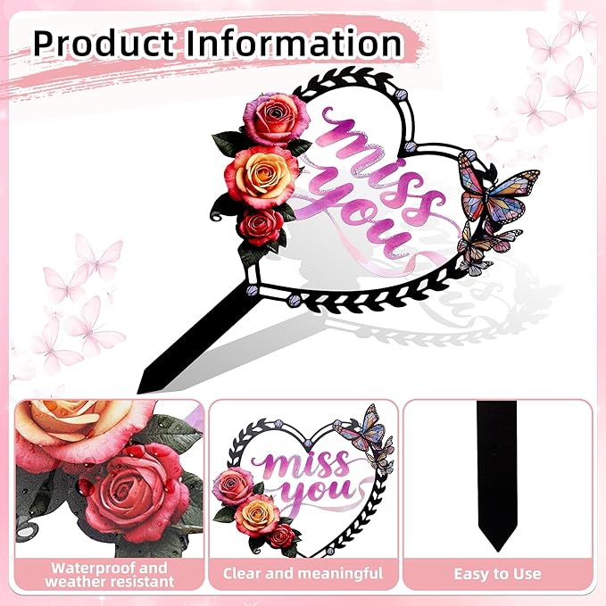 Lodou Graves Cemetery Decorations,Cardinals Memorial Grave Markers for Cemetery Memorial Stakes Metal Grave Decorations,Outdoor Outside Yard Garden (Rose)