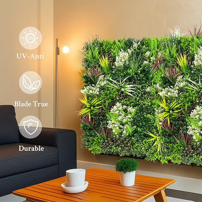 ODTORY Artificial Plant Wall Panels: 20"×20" 24P UV-Anti Faux Grass Wall Backdrop Boxwood Ivy Fence Privacy Screen Fake Greenery Leaf Hedge for Outdoor,Indoor,Garden,Backyard and Home Decor
