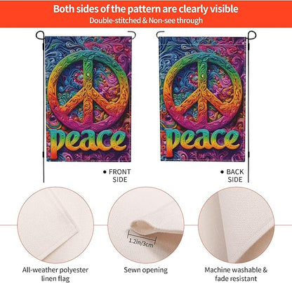 Peace Flower Garden Flag Seasonal Double Sided 12 x 18 Inch Small Yard Flag for Indoor Outdoor Decor Holiday All Seasons