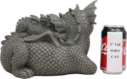 Ebros Whimsical Piggyback Dragon Family Statue 10.25" Long Faux Stone Resin Finish Mother and Baby Animated Dragons Welcome Guest Greeter Decor Figurine