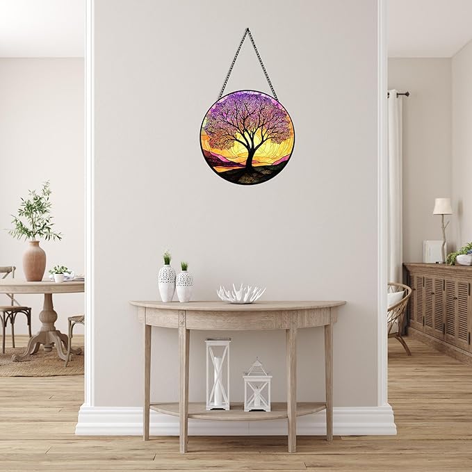 Stained Glass Suncatcher Purple Tree of Life Window Hangings Colored Glass Suncatcher Crafts Kits for Indoor Garden Decoration Christmas Home Decor Gift for Lovers 6.3 in