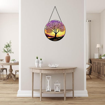 Stained Glass Suncatcher Purple Tree of Life Window Hangings Colored Glass Suncatcher Crafts Kits for Indoor Garden Decoration Christmas Home Decor Gift for Lovers 6.3 in