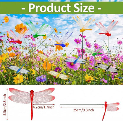 Jongdari 15PCS Luminous Dragonfly Hat Clip Realistic Fake Dragonflies Clip-On Garden Outdoor Decor Stakes, DIY Dragon Fly Clips Plant Decorations for Pots, Includes Pliers & Clips - Small