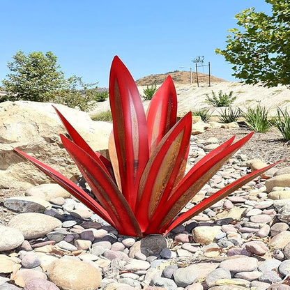 Metal Agave Plants 13.78 InchOutdoor Decor Tequila Rustic Sculpture Metal Agave Yard Art Agave Sculpture Statue Garden Yard Decor Ornament Wine Red, Garden Statues Outdoor