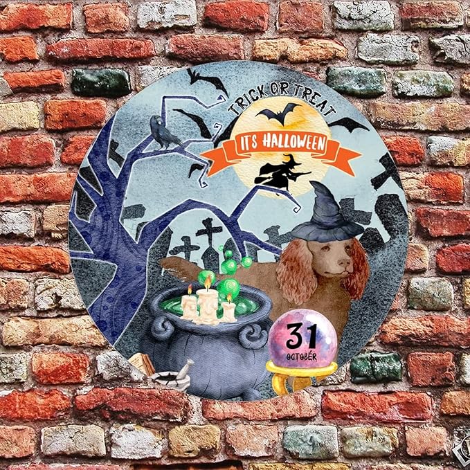 Retro Metal Sign 12"x12",Happy Halloween Scary Night Grave Witch Bats Trick Or Treat Dog Aluminum Tin Metal Sign for Home Living Room Bedroom Garden Farm Patio Decor Wall Art Poster