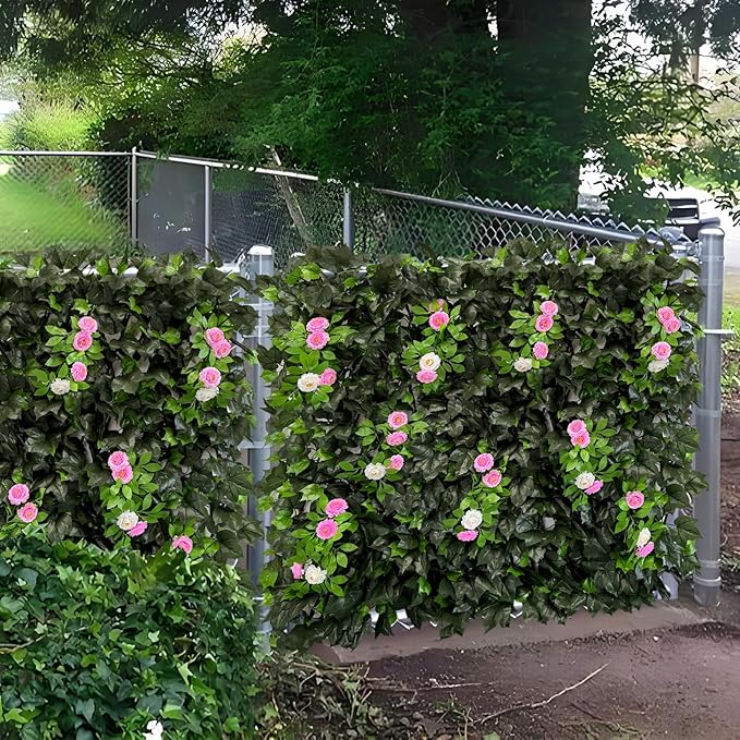 Dense Flowering Ivy Privacy Screen- Realistic Faux Foliage on Expandable Willow Fence for Outdoor, Patio, Balcony Cover & Decorative Shade Panel, UV Protected