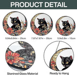 Black Cat Stained Glass Suncatcher, Cat Floral Window Hanging Decor, Memorial Pet Loss Sympathy Ornament, Home Garden Decor, Christmas, Birthday, for Grandma, Friends, Mom, Women