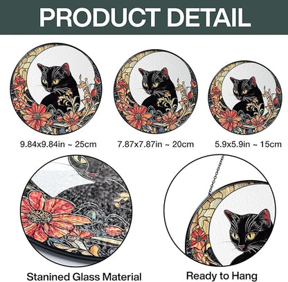 Black Cat Stained Glass Suncatcher, Cat Floral Window Hanging Decor, Memorial Pet Loss Sympathy Ornament, Home Garden Decor, Christmas, Birthday, for Grandma, Friends, Mom, Women