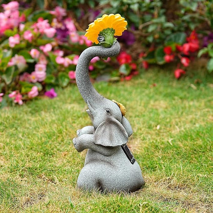 Panven Elephant Sunflower Garden Decor, 14.3" Solar Large Garden Statue, Outdoor Yard Decor, Gifts for Mom, Grandma