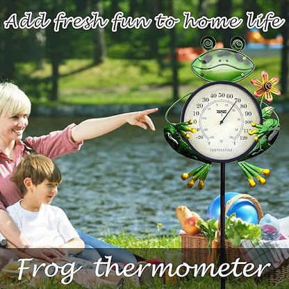 42 Inch Frog Outdoor Thermometer Decorative Garden Stakes,Metal Thermometer Garden Decor for Lawn Yard Patio Decorations