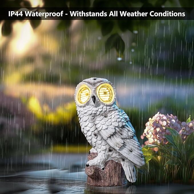Solar Owl Garden Statue with Led Lights Waterproof Outdoor Decorative Lamp with Moving Eyes, Perfect Unique Gift for Women, Moms, Garden Lovers Ideal for Yard Patios and Lawns