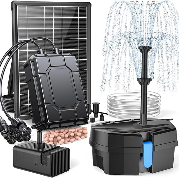 POPOSOAP Solar Pond Filter with Fountain Pump Kit Built-in 1800mAh Battery Backup, 8W Solar Water Fountain Pump, Pond Filters for Outdoor Ponds Bird Baths DIY Water Feature