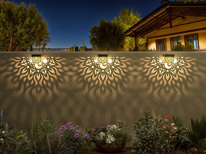 Gardsee Solar Fence Lights 6 Pack Solar Deck Lights Waterproof LED Solar Powered Step Light Wall Lights Outdoor Decorations Warm Yellow Light Decorative Lighting for Garden (Gold)