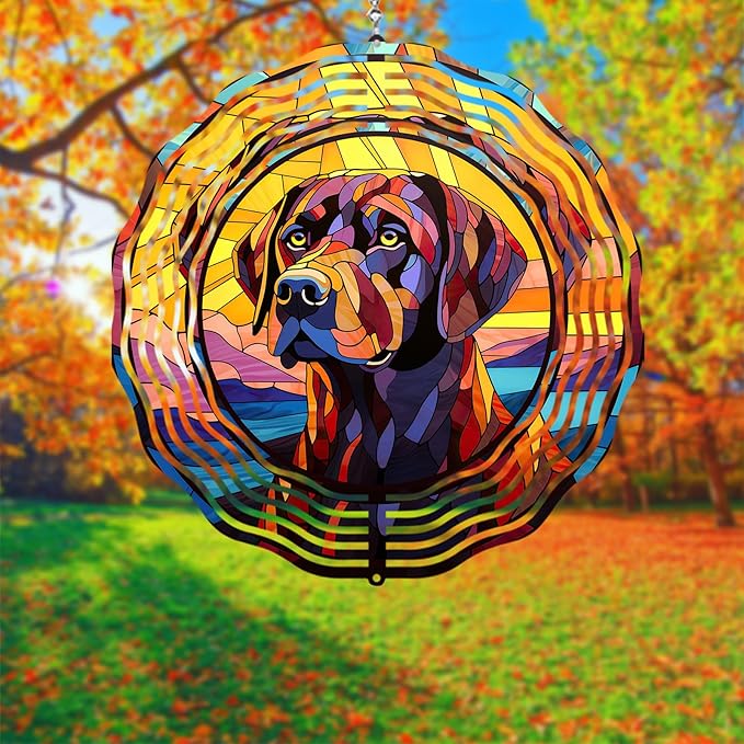 Labrador Retriever Wind Spinner Dog Memorial Gifts, Vibrant 3D Kinetic Aluminum Metal Yard Art, Loss of Dogs Sympathy Gifts, Hanging Outdoor Garden Decor, 8" Wind Sculptures for Patio, Porch (LR 5)