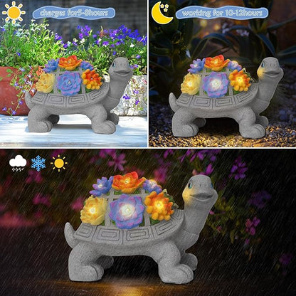 Solar Turtle Statues for Garden Decor, Outdoor Sculptures for Clearance Lights for Outside Lawn Ornaments Porch Patio Balcony Yard Home - Birthday Mother’s Day Easter Gifts for Mom Grandma Women