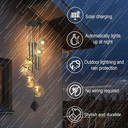 Solar Wind Chimes for Outside, Waterproof Hanging Sun and Moon Wind Chimes for Outside， Balcony Patio Garden Decoration, Gift for Loved Ones Friends and Neighbors(Sun Moon Star)