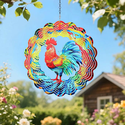Chicken Wind Spinners Outdoor,12 inch 3D Hanging Wind Spinner Spring Garden Decor Rooster Gifts for Women Men,Metal Wind Catchers Kinetic Sculpture for Silhouette,Yard Art,Porch,Patio Decoration