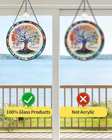 Tree of Life Stained Glass Window Hanging Family Tree Suncatcher for Door Home Decor Desk Decorations Gifts for Women (Glass-Family Forever, 7.8x7.8 in)
