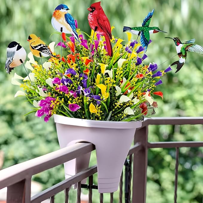 24PCS Bird Garden Stakes Decoration, 2D Flat Vibrant Bird Yard Decoration, Durable Weather Resistant Spring Garden Decorations for Crafts Outdoor Wall Patio Plant Yard Decor