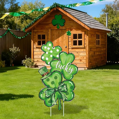 FYSUIMU St. Patrick' s Day Outdoor Decorations Shamrock Yard Stakes 31 Inch Irish Lucky Clover Yard Sign for Home Garden Lawn Porch Patio Walkway Decor