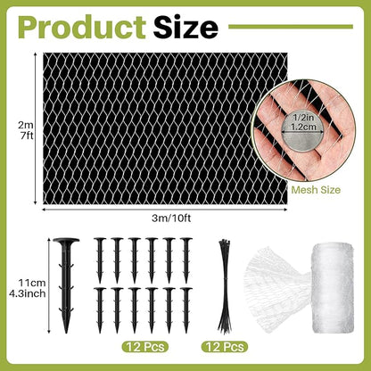 Koi Pond Netting Kit 7 x 10ft, Bird Deer Fence Netting, Durable Net Cover for Leaves, Heavy Duty Fine Mesh, Protect Fish from Birds, Cats & Predators, 12pcs Stakes & Ties Included(White)