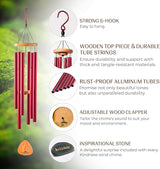 UpBlend XL Wind Chimes for Outside Gift – Deep Tone Wind Chime with Decorative Stone – Garden and Patio Décor for Porch or Yard, Elegant Outdoor Ornament, Meaningful Gift for Neighbors. 41” Red.