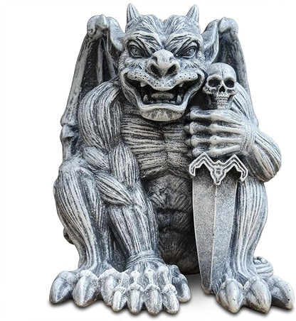 Resin Gargoyle Statue with Intricate Wings and Demonic Skull,Indoor Outdoor Patio Garden Backyard Halloween Home Decor