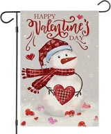 Happy Valentine’s Day Garden Flags 12x18 Inch Double Sided, Watercolor Snowman Small Seasonal Decoration for Holiday Anniversary Wedding Yard Outside Outdoor