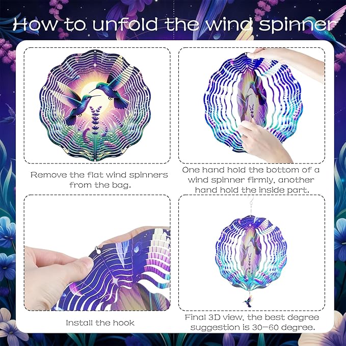 Wind Spinners Outdoor Hummingbird - Hanging Wind Chime for Garden Decor, 12-Inch Stainless Steel Wind-Spinner with Tail Spinner, Wind-Sculptures for Indoor Patio Lawn Yard, Christmas Ornament Gift
