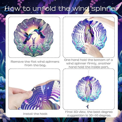 Wind Spinners Outdoor Hummingbird - Hanging Wind Chime for Garden Decor, 12-Inch Stainless Steel Wind-Spinner with Tail Spinner, Wind-Sculptures for Indoor Patio Lawn Yard, Christmas Ornament Gift