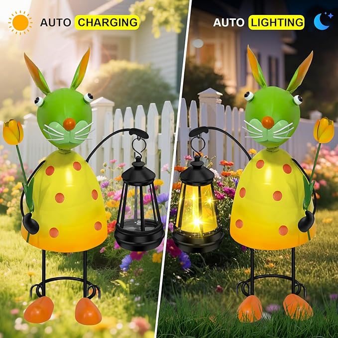 Solar Garden Rabbit Statues with Solar Lights Easter Decor Outdoor Rabbit Figurine Bunny Decor for Home Patio Lawn Yard,Birthday House Warming Gifts for Women, Mom, Grandma