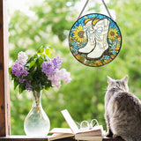 Western Cowboy Boots Sunflower Stained Glass Window Hanging Suncatcher, Western Cowgirl Sun Catcher Decor for Home Window Garden, Country Painted Glass Wall Hanging Decorations 7.8x7.8 in