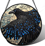 Stained Glass Window Hanging - Black Crow Big Wings Suncatcher for Doors Garden Patio Bird Sun Catchers Decor Christmas Mother's Day Birthday Gifts for Women Men Mom Nana Friend 15 in