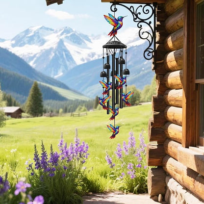 Hummingbird Wind Chimes for Outside, Black Metal Windchimes Outdoors, Hummingbirds Gifts for Women/Men, Garden/Yard Decor, Memorial/Birthday Gifts for Grandma/Mom, Durable Chimes for Outdoors