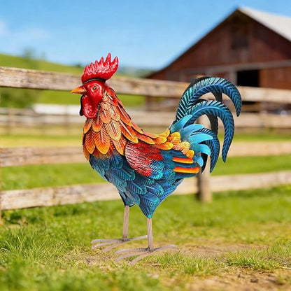 Shorayn Metal Rooster Statues Outdoor Garden Decor Metal Chicken Sculptures & Statues Chicken Ornaments Yard Art for Backyard Patio Lawn Decorations