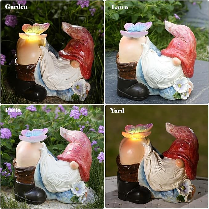 Gnomes Garden Decor Solar Led Lights Outdoor Funny Gnome Decor with Butterfly Waterproof for Home,Yard Art,Gardening Gifts for Women