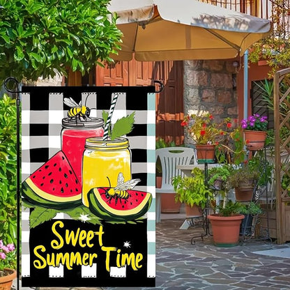 BlissYard Sweet Summer Time Garden Flag Watermelon Buffalo Plaid Lemon Welcome Small Flags for Outside Double Sided Juice Seasonal Banner Farmhouse Outdoor Yard Decoration 12x18 Inch