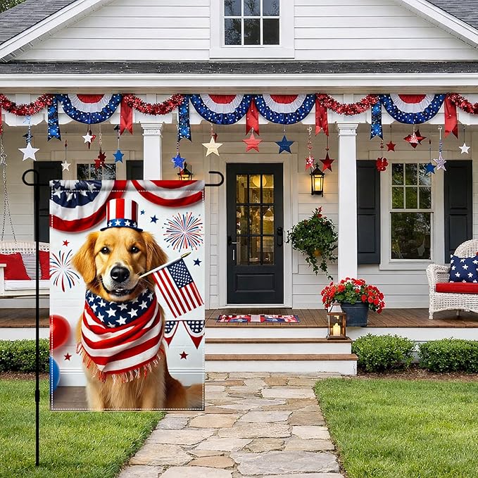 BlissYard 4th of July Garden Flag Golden Retriever Dog Patriotic Garden Flag 12x18 Double Sided American Flag Welcome Yard Flag Outdoor Memorial Day Independence Day Decorations