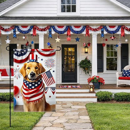 BlissYard 4th of July Garden Flag Golden Retriever Dog Patriotic Garden Flag 12x18 Double Sided American Flag Welcome Yard Flag Outdoor Memorial Day Independence Day Decorations