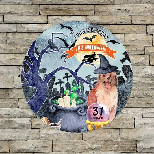 Retro Metal Sign 12"x12",Happy Halloween Scary Night Grave Witch Bats Trick Or Treat Dog Aluminum Tin Metal Sign for Home Living Room Bedroom Garden Farm Patio Decor Wall Art Poster