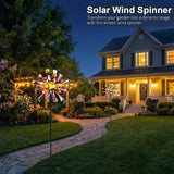 Solar Wind Spinner Outdoor - Metal Kinetic Garden Sculptures with Color Changing LED Crackle Glass Ball, Waterproof Wind Mill Stake for Yard, Patio, Lawn, and Pathway Decoration (Multi-Color)