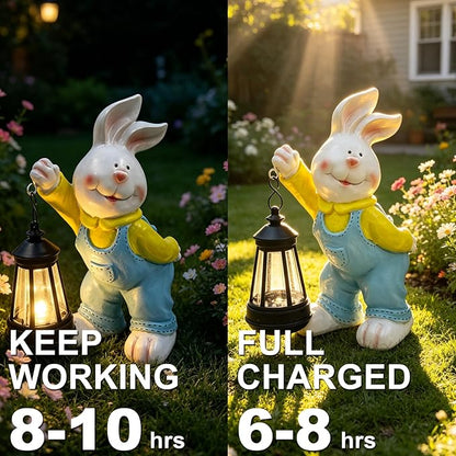Outdoor Bunny Statue Solar Lantern for Garden Yard Lawn Patio White Rabbit Figurine Decorations Housewarming for Mom Grandma Women