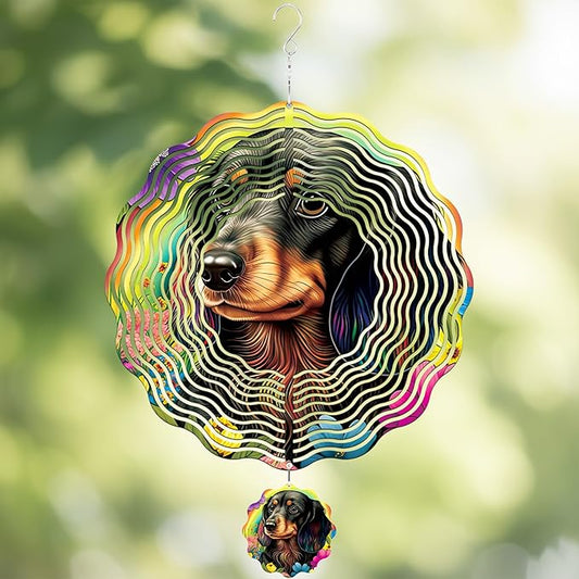 Hanging Wind Spinners Outdoor - Metal 3D Wind Spinner Stainless Steel Dachshund Decor for Patio Lawn Garden Indoor Balcony 12 Inch Kinetic Spinning Ornaments Birthday Gifts for Dog Lover