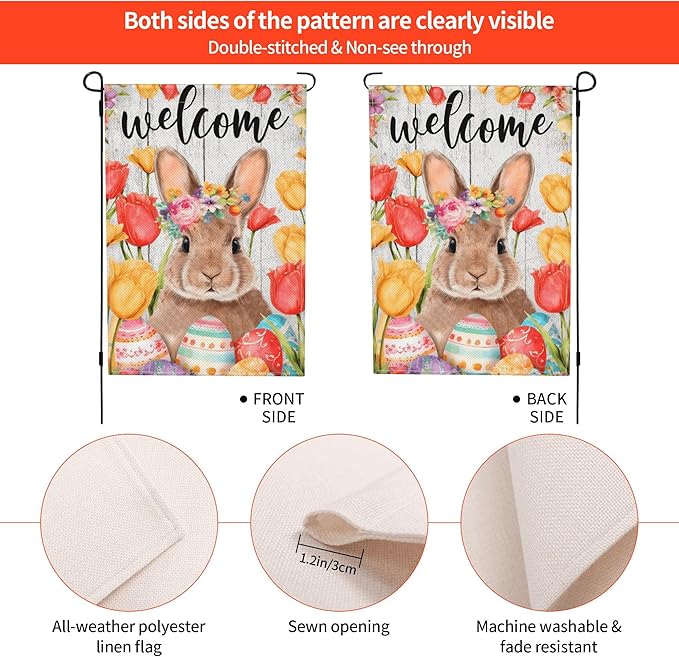 Easter Bunny Garden Flag Seasonal Double Sided 12 x 18 Inch Small Yard Flag for Indoor Outdoor Decor Holiday All Seasons