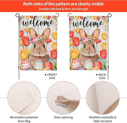 Easter Bunny Garden Flag Seasonal Double Sided 12 x 18 Inch Small Yard Flag for Indoor Outdoor Decor Holiday All Seasons