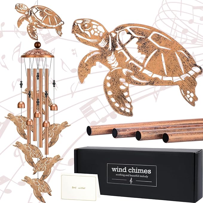 Sea Turtle Wind Chimes - Metal Windchimes Outdoors Decor Garden Patio Balcony Porch Indoor Home Art Hanging Decoration Thanksgiving Christmas New Year Birthday Gift for Women Mom Grandma Wife