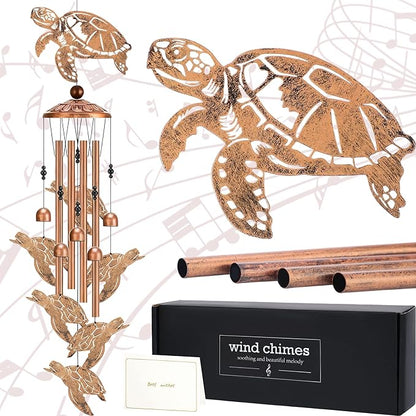 Sea Turtle Wind Chimes - Metal Windchimes Outdoors Decor Garden Patio Balcony Porch Indoor Home Art Hanging Decoration Thanksgiving Christmas New Year Birthday Gift for Women Mom Grandma Wife