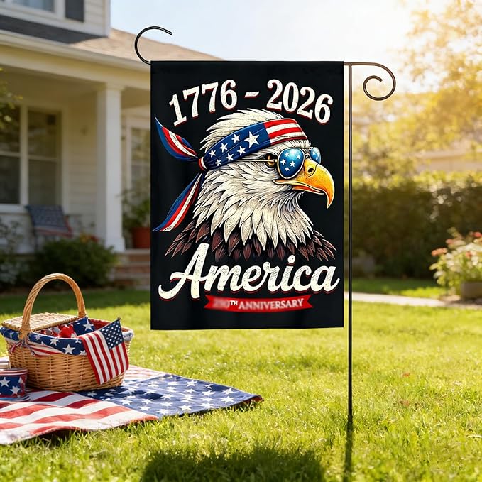 250th Anniversary Garden Flag 1776-2026, 4th of July Garden Flag for Outside, America Garden Decoration, Patriotic Eagle Banner, 12 x 18 Inch Double Sided Yard Flags for Independence Day Decorations