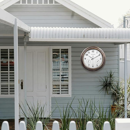 Outdoor Clock 18 Inch, Large Outdoor Clocks Waterproof Weatherproof with Thermometer & Hygrometer Combo, Easy-to-Read Outside Wall Clock for Patio, Garden, Poolside, Backyard, Seniors & Families