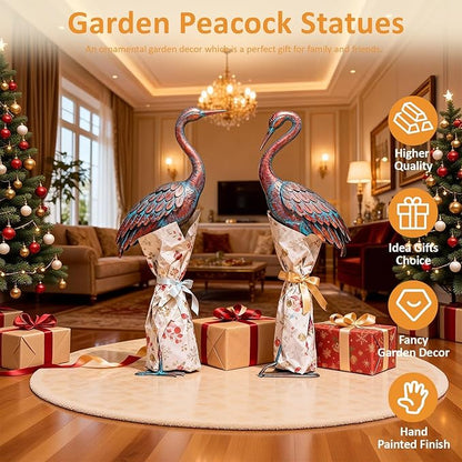 Kircust Garden Crane Statues Patina Heron Decoy, Standing Metal Crane Sculptures Bird Yard Art for Outdoor Decor, 47-48 Inch, Set of 2